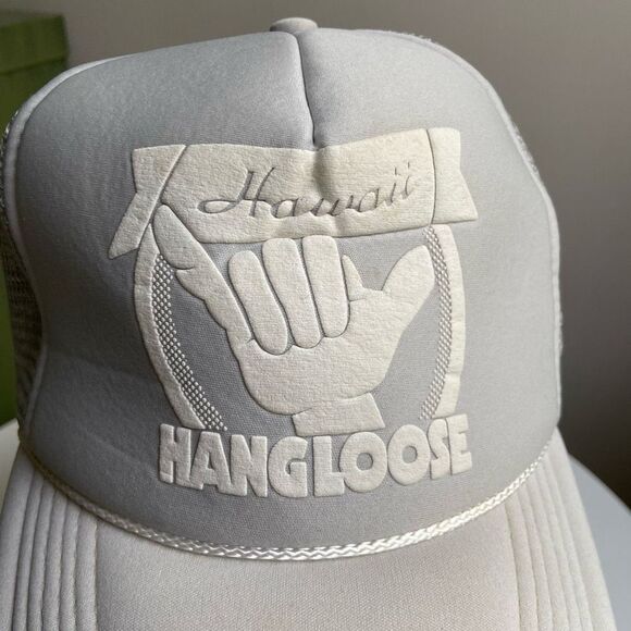 Vintage 80s Hawaiian Hang Loose Grey Adjustable Trucker Hat Cap - Picture 2 of 6